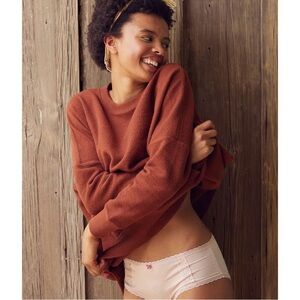 Aerie Oversized Burnt Orange Relaxed Fit Waffle Sweater Size Small